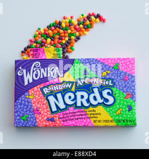 A box of Rainbow Nerds candy, currently sold by Nestlé under their Willy Wonka Candy Company brand. Stock Photo