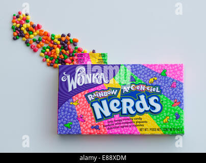 A box of Rainbow Nerds candy, currently sold by Nestlé under their Willy Wonka Candy Company brand. Stock Photo