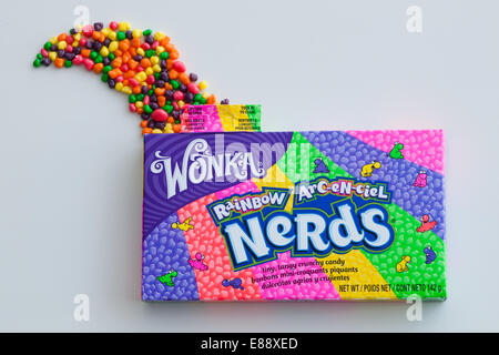 A box of Rainbow Nerds candy, currently sold by Nestlé under their Willy Wonka Candy Company brand. Stock Photo