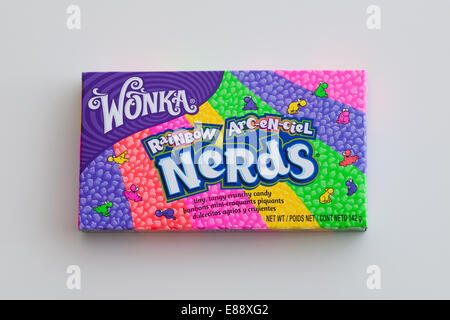 A box of Rainbow Nerds candy, currently sold by Nestlé under their Willy Wonka Candy Company brand. Stock Photo