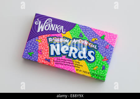 A box of Rainbow Nerds candy, currently sold by Nestlé under their Willy Wonka Candy Company brand. Stock Photo