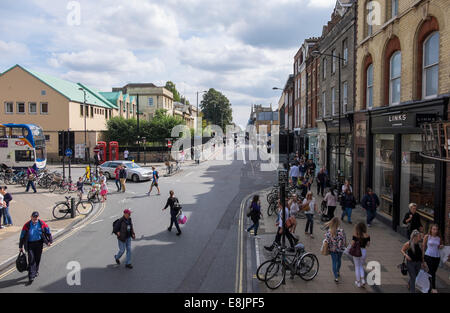 View along St Andrews street and Regent Street Cambridge from open top tour bus Cambridge England Stock Photo