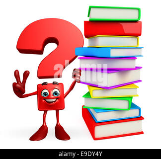 Cartoon Character of Question Mark with Book pile Stock Photo