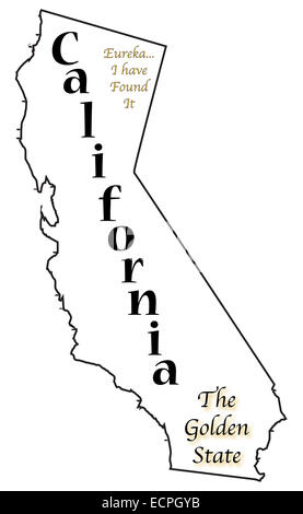 A California state outline with the Motto and slogan isolated on a white background Stock Photo