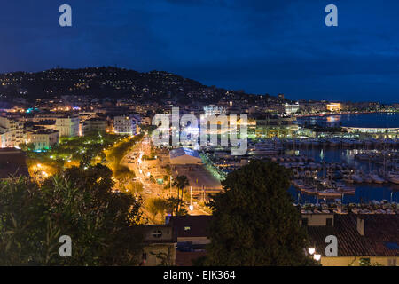 Cityscape by night from Cannes, France Stock Photo