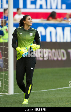 May 30, 2015: USA Women's National Team goalkeeper Hope Solo (1) smiles during the United States Womens vs. Korea Republic- International Friendly at Redbull Arena in Harrison, NJ. The US Women's National Team played The Korea Republic to a 0-0 draw. (Mandatory Credit: Kostas Lymperopoulos/Cal Sport Media Stock Photo