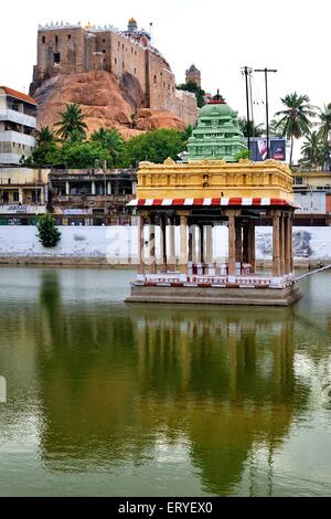 Rock fort temple with tank ; Trichy Tiruchchirappalli ; Tamil Nadu ; India Stock Photo