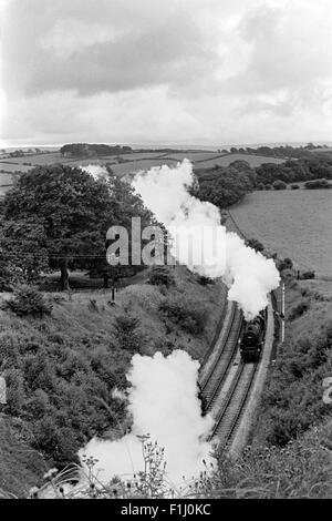 original british rail steam locomotives passing each other at wennington tunnel in northern england uk in the 1960s Stock Photo