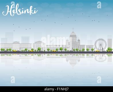 Panorama of Old Town in Helsinki with reflections, Finland. Vector Illustration Stock Vector