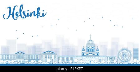 Outline Panorama of Old Town in Helsinki, Finland. Vector Illustration Stock Vector