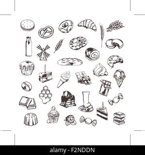 Confectionery, sketches of icons vector set Stock Vector