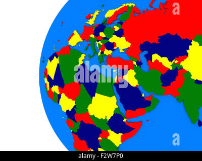 Illustration of EMEA region on political globe with white background Stock Photo