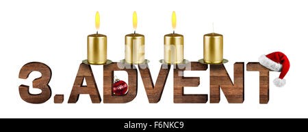 third advent concept with candles isolated on white background Stock Photo