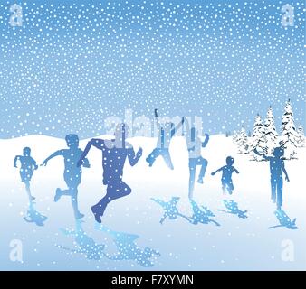 Children in the snow Stock Vector