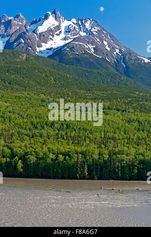 The Seven Sisters Mountain range and the Skeena river near Kitwanga, British Columbia Stock Photo