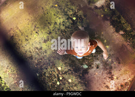 Cute little boy on a walk in the city Stock Photo