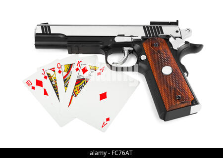 Gun and playing cards Stock Photo