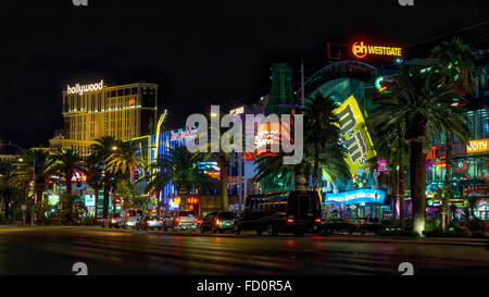 Night scene along The Strip in Las Vegas Stock Photo