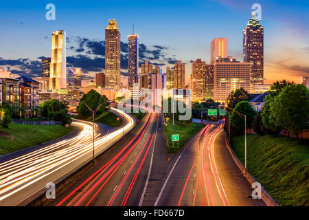 Atlanta, Georgia, USA downtown city skyline over Freedom Parkway. Stock Photo