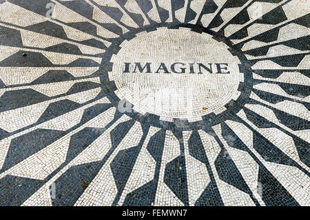 Detail of the 'imagine' mosaic memorial to John Lennon, Strawberry Fields, Central Park, New York City, USA Stock Photo