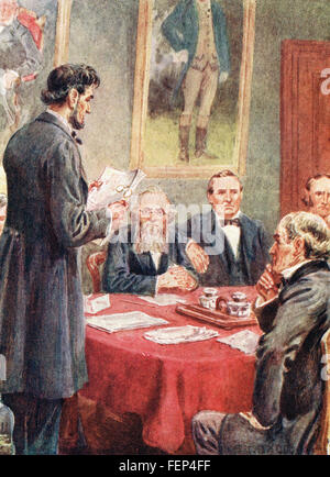 Lincoln reading The Emancipation proclamation to his cabinet Stock Photo