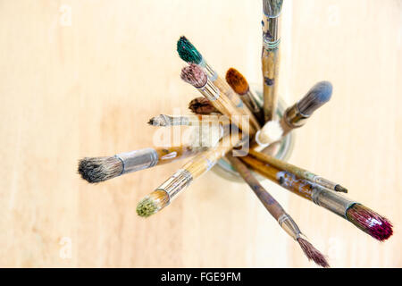 Paint Brushes in pot Stock Photo