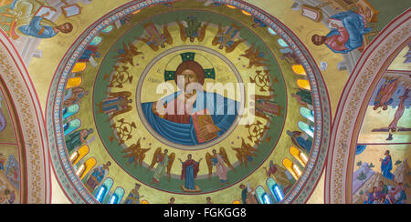 SANTORINI, GREECE - OCTOBER 7, 2015: The fresco of Christ the Pantokrator local artist Christoforos Asimis (20. cent.) Stock Photo