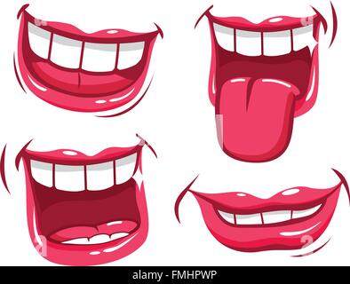 Mouths smiling. People lips talking and laughing. Vector illustration set Stock Vector