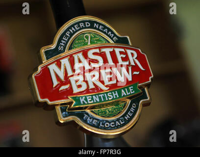 Master Brew beer pump handles Stock Photo