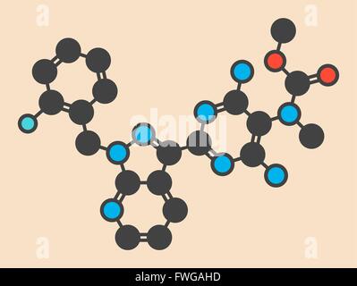 Riociguat pulmonary hypertension (PH) drug molecule Stimulator of soluble guanylate cyclase (sGC) Stylized skeletal formula Stock Photo