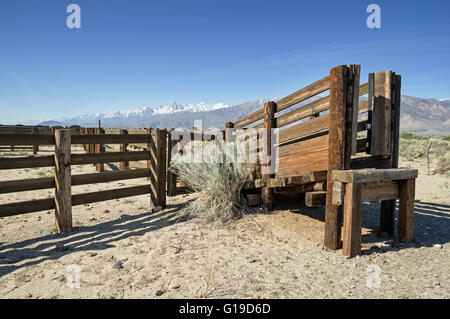 coral and cattle chute in the Owens Valley of California Stock Photo