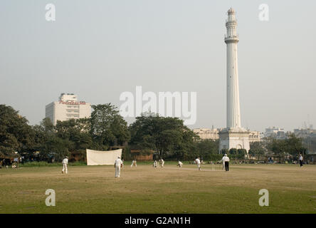 Cricket playing in Maidan area, near Eden Gardens stadium, Kolkata, West Bengal, India Stock Photo