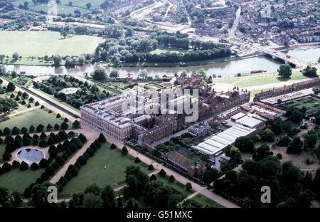 HAMPTON COURT PALACE: An aerial view of Hampton Court Palace in Middlesex. The original palace was built by Cardinal Wolsey in the 16th century and was later seized by King Henry VIII after Wolsey's fall from favour. Stock Photo