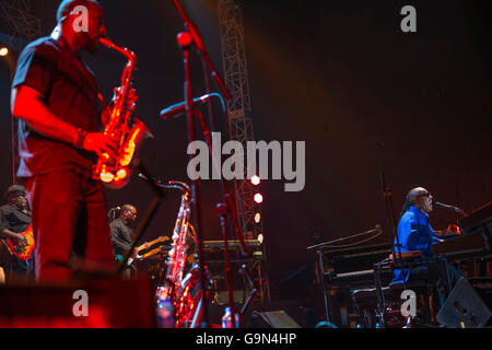 Stevie Wonder concert in Istanbul and a man who play saxophone. Stock Photo