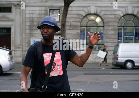 London, England, UK. 22nd July, 2016. UK Gambia protest to mark 22 years of tyranny under the APRC Junta spearheaded by Yahya Jammeh. The killing of protester Ebrima Solo Sandeng and demand to release Gambia opposition leader Ousainou Darboe jailed and 18 other to jail be for an unauthorised demonstration by Nigerian missionary in Gambia outside Nigeria embassy, London, UK. Credit:  See Li/Alamy Live News Stock Photo