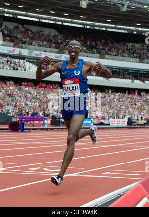 London, UK. 23rd July, 2016. Mo Farah winning the 5000m men race during Day Two of the Muller Anniversary Games at The Stadium - Queen Elizabeth Olympic Park on July 22, 2016 in London, England Credit:  Gary Mitchell/Alamy Live News Stock Photo