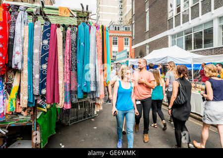 London, United Kingdom - July 22, 2016: Leather Lane Street Market - street in Holborn with great streetfood Stock Photo