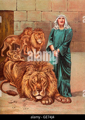 Daniel in the Lion's Den, Old Testament Stock Photo