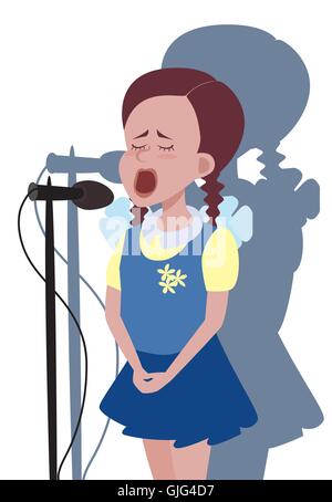 cartoon girl singing into microphone - funny vector illustration Stock Vector