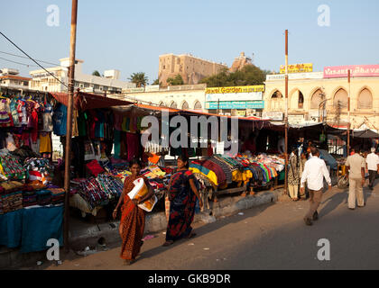 Basar and Rock Fort Temple in Tiruchirappalli, Tamil Nadu, India Stock Photo