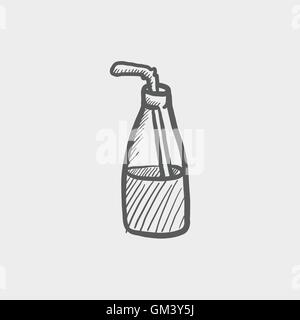 Bottle of milk with straw sketch icon Stock Vector