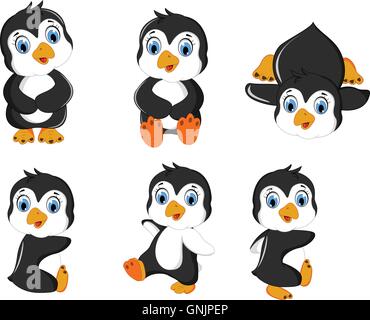 baby penguins cartoon set character Stock Vector