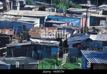 Huts with corrugated iron roofs in the Nyanga township, housing, poverty, misery, settlement, Cape Town, Western Cape Stock Photo