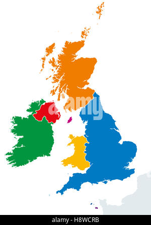 British Isles countries silhouettes map. Ireland and United Kingdom countries England, Scotland, Wales and Northern Ireland. Stock Photo