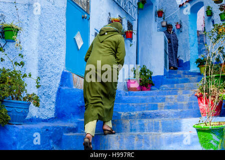 A Colourful Street In The Medina, Chefchaouen, Morocco Stock Photo