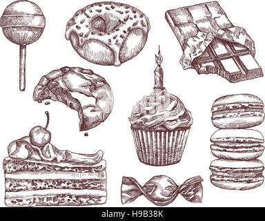 Confectionery, sketches, hand drawing, vector set Stock Vector