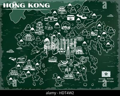 creative Hong Kong travel map on the chalkboard Stock Vector