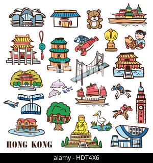 lovely hand drawn Hong Kong travel elements collection Stock Vector