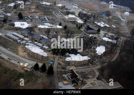 An aerial view of the Muscatatuck Urban Training Center in North Vernon, Ind., which simulates the condition a city destroyed by a 'dirty bomb.' MUTC was used by Joint Task Force Civil Support during training exercise Vibrant Response 11.1 March 11-19. This exercise is one of many designed to test Northern Command and U.S. Army North's ability to perform its mission to save lives, prevent further injuries, and provide temporary critical support during a chemical, biological, radiological, nuclear or high-yield explosive incident in the United States and its territories and possessions. Exercis Stock Photo