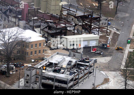 An aerial view of the Muscatatuck Urban Training Center in North Vernon, Ind., which simulates a city destroyed by a 'dirty bomb.' MUTC was used by Joint Task Force Civil Support during training exercise Vibrant Response 11.1, March 11-19. This exercise is one of many designed to test Northern Command and U.S. Army North's ability to perform its mission to save lives, prevent further injuries, and provide temporary critical support during a chemical, biological, radiological, nuclear or high-yield explosive incident in the United States and its territories and possessions. Exercise Vibrant Res Stock Photo